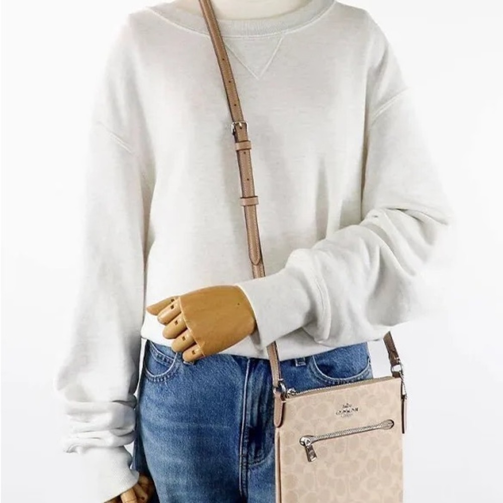 Coach Rowan File Bag in Signature Canvas Sand/Taupe with Silver Hardware - Picture 2 of 7